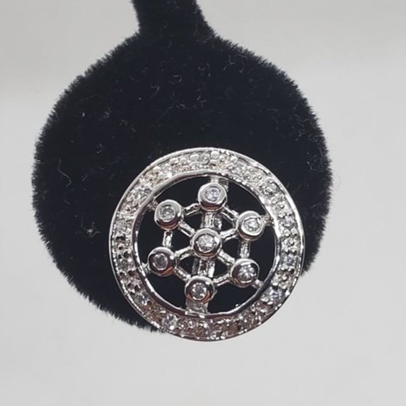 Sterling Silver 925 Rhodium Plated Round Helm Wheel CZ Stud Earrings - Picture 7 of 10